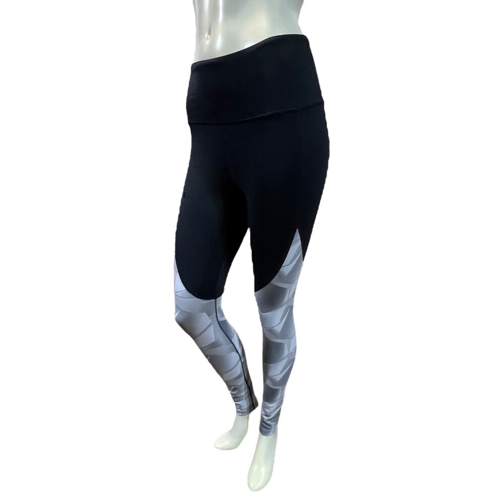 Under Armour Geometric Colorblock Leggings Black Grey Compression Running Small